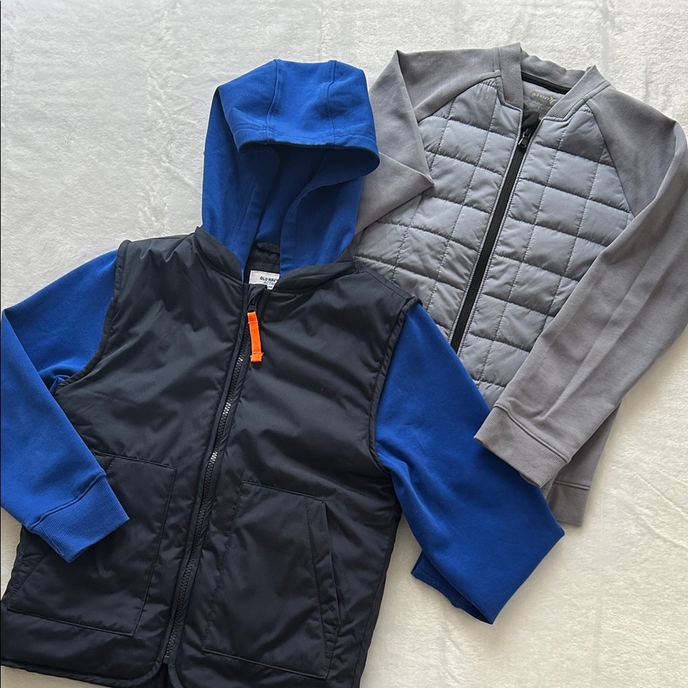 Old Navy Blue and Black Hooded Jacket with Gray Quilted Jacket